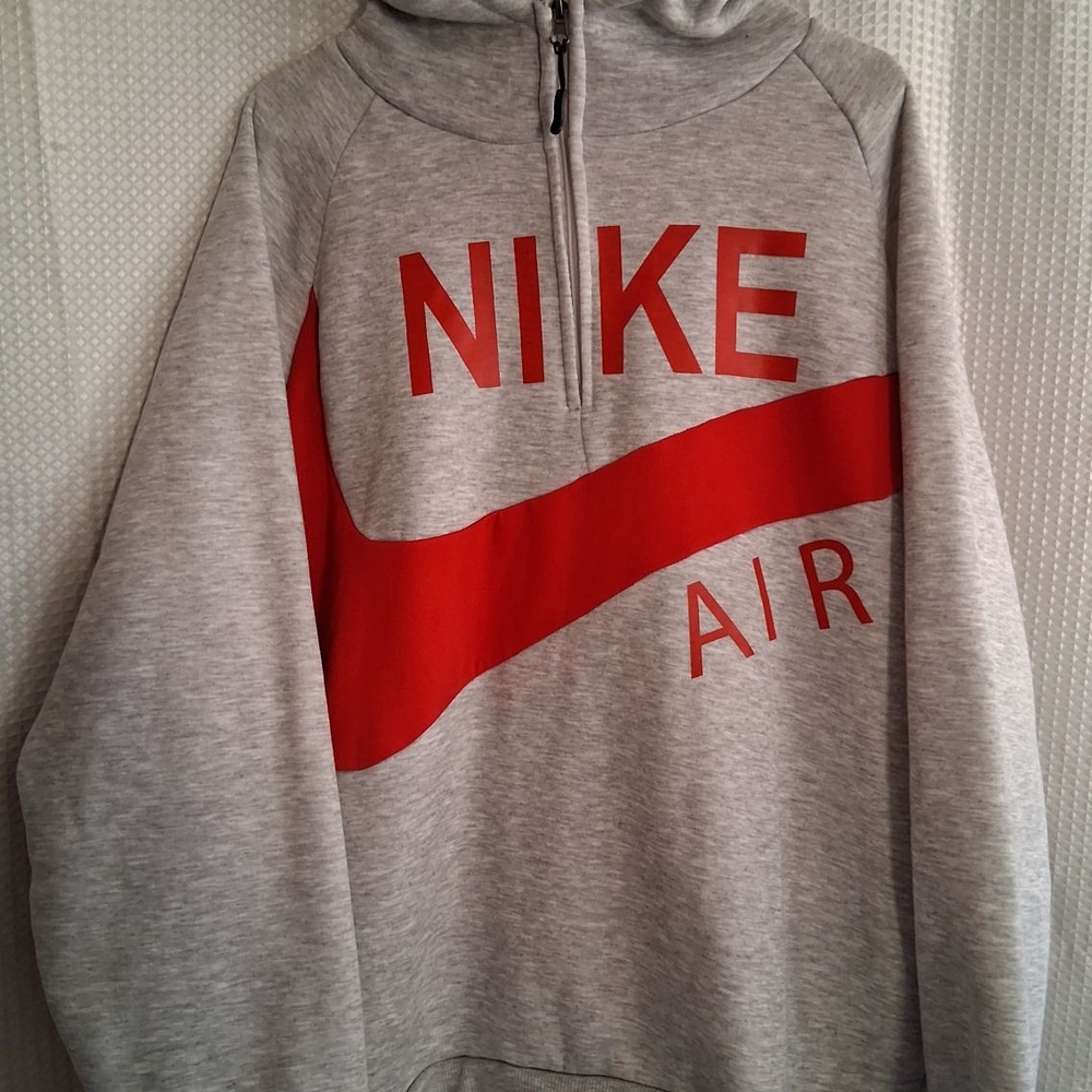Nike Men's Gray and Red Hoodie